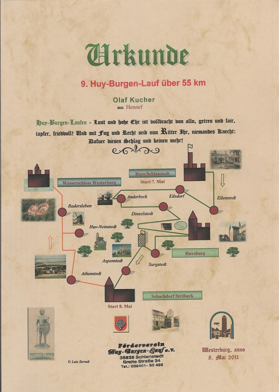 Urkunde_Olaf.jpg - Die Urkunde, die uns von nun an als Ritter ausweist zeigt auch den Streckenverlauf